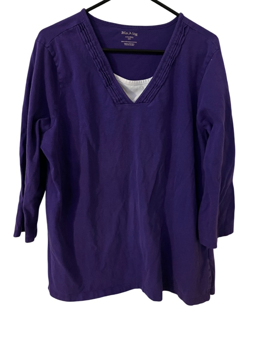 White Stag Purple & White 3/4 Sleeve V Neck Workwear Women's Size XXL Blouse